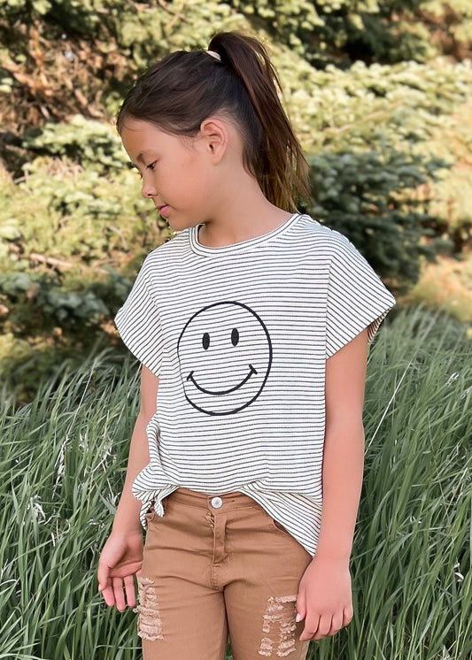 Striped Waffle Knit Smiley Top